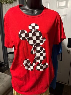 Disney Red Short-Sleeve Tee with Black-and-White Checker Mickey Graphic